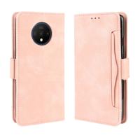Voor OnePlus 7T portemonnee stijl huid voelen kalf patroon lederen draagtas met aparte kaartsleuf (roze)