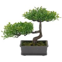 Kunstplant bonsai boompje in pot - Japans decoratie - 27 cm - lichtgroene blaadjes   - - thumbnail