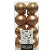 16x Kunststof kerstballen glanzend/mat camel bruin 4 cm kerstboom versiering/decoratie - Kerstbal