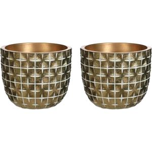 Bloempot/plantenpot ruit motief Hanoi - 2x - goud - D12 x H10 cm - binnen