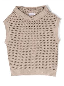 Brunello Cucinelli Kids hoodie en maille ajourée à sequins - Tons neutres