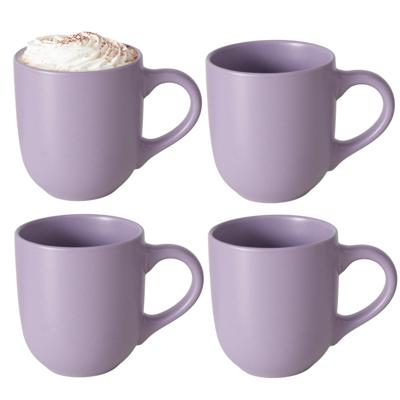Koffiemokken Paris - 4x stuks - Keramiek - pastel lila paars - 300 ml - 8 x 10 cm