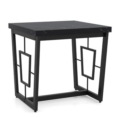 Marmeren Vierkante Bijzettafel Moderne Salontafel met Kunstmarmeren Tafelblad en Robuuste Metalen Constructie Nachtkastje met H-vormige Voet