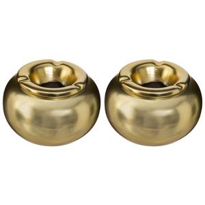 Set van 2x stuks terras asbakken/stormasbakken rond keramiek 13 x 8 cm goud