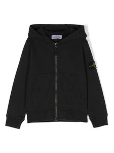 Stone Island Junior hoodie zippé en coton à patch logo - Noir