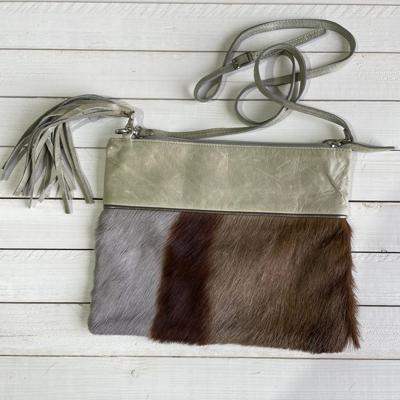 Tas Gemma 29x23cm springbok grijs springbok leather top bruin