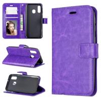 Crazy Horse textuur horizontale Flip lederen tas met houder & card slots & portemonnee & fotolijst voor Galaxy A20E (paars)