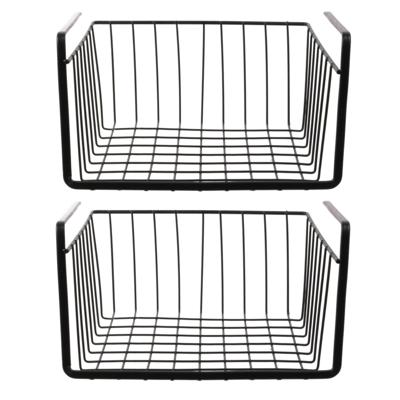 Hangmand voor kast - 2x - metaal - 26 x 14 x 26 cm - zwart - kastmandje - opbergers