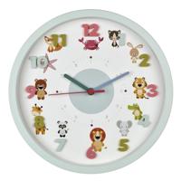 TFA Kinderkamer wandklok - dieren - lichtblauw - D30 cm - kunststof - rond TFA Kinderkamer wandklok - dieren - lichtblauw - D30 cm - kunststof - rond