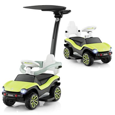 3 In 1 Volkswagen Kinderduwauto 1-3 Jaar met Verstelbare Duwbeugel Draagzak met Zonnekap en Veiligheidsreling/Muziek/Claxon
