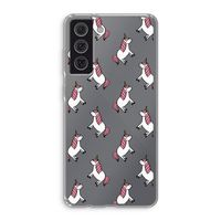 Eenhoorns overal: Samsung Galaxy S21 FE Transparant Hoesje