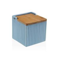 Zoutvaatje met deksel Versa Blauw Keramisch Bamboe Dolomite 11 x 11 x 11 cm