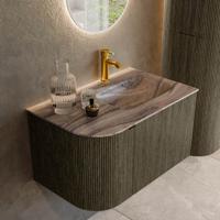 Badmeubel Mondiaz Kurve-Dlux | 75 cm | Meubelkleur Shadow | Wastafelkleur Sombra | Solid surface | Wasbak rechter zijde spoelbak | 1 kraangat