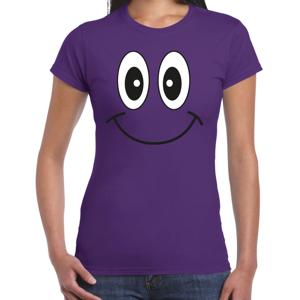 Verkleed T-shirt voor dames - Smile Emoticon - paars - carnaval - feestkleding