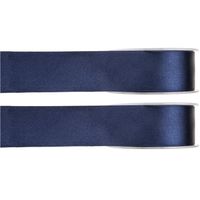 2x Navyblauwe satijnlint rollen 1,5 cm x 25 meter cadeaulint verpakkingsmateriaal - Cadeaulinten - thumbnail