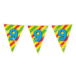 Verjaardag 9 jaar thema Vlaggetjes - Feestversiering - 10m - Folie - Dubbelzijdig