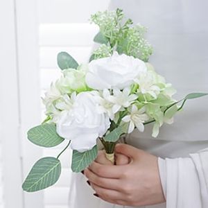 1 st met bloemen die geborduurde ballen simuleren, rozen, eucalyptusbladeren, geschikt voor Valentijnsdag-huwelijksdecoratie Lightinthebox