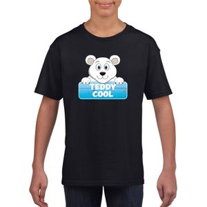 T-shirt zwart voor kinderen met Teddy Cool de ijsbeer