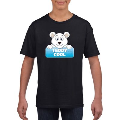 T-shirt zwart voor kinderen met Teddy Cool de ijsbeer