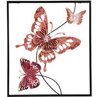 Pro Garden Wanddecoratie vlinder - roze - 43 x 38 cm - metaal - metalen frame met vlinders