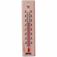 Amig Thermometer binnen/buiten - hout - bruin - 14 x 3 cm - Buitenthermometers