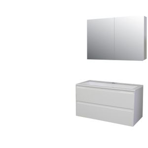 Badkamermeubel BWS Pepper Wastafel Acryl Incl Spiegelkast 2 Deurs Met 1 Krg 100x55x46 cm Wit
