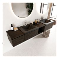Mondiaz Bukla 200cm badmeubel met open module 40 rechts dark brown 3 lades met wastafel dubbel 2 kraangaten kleur urban Mondiaz Bukla 200cm badmeubel met open module 40 rechts dark brown 3 lades met wastafel dubbel 2 kraangaten kleur urban