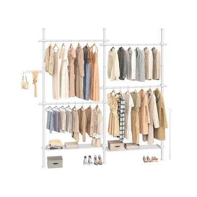 Telescoop kledingrek met verstelbare stangen en planken, Mat wit / 33,5 x (162-238) x (208-310) cm