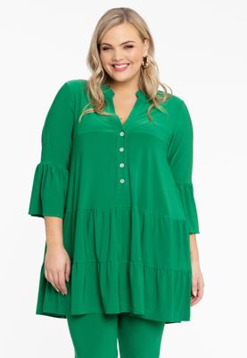 Yoek Tuniek met ruches lang | Groen | Maat 46/48