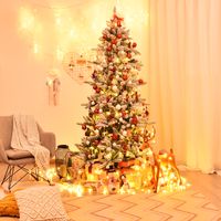 210cm Kunstmatige Sneeuwpotlood Kerstboom met Dennenappels Groen + Wit