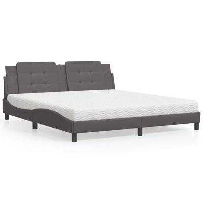 Bed met matras kunstleer grijs 180x200 cm
