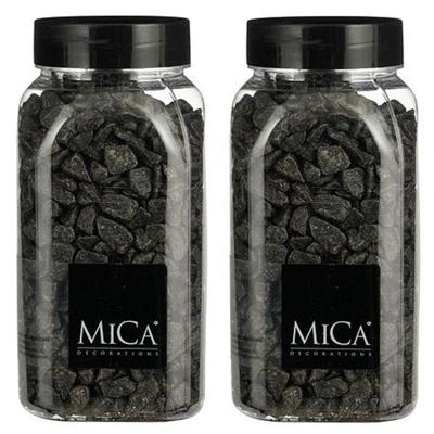 Mica Decorations Decoratie/hobby mini steentjes - 2x - donkergrijs - 650 ml potje - 5 -8 mm korrels
