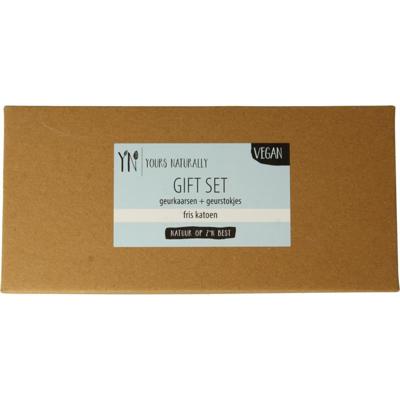 Yours Naturally Giftset 2 geurkaars&1x geurstokjes fris katoen