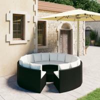 9-delige Loungeset met kussens poly rattan zwart