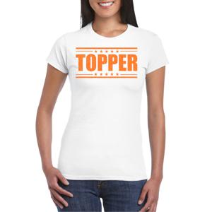 Verkleed T-shirt voor dames - topper - wit - oranje glitters - feestkleding