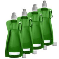 Waterfles/drinkfles opvouwbaar - 4x - groen - kunststof - 420 ml - schroefdop - karabijnhaak - thumbnail