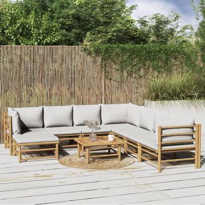 9-delige Loungeset met kussens bamboe lichtgrijs