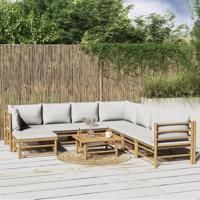 9-delige Loungeset met kussens bamboe lichtgrijs