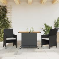 3-delige Bistroset met kussens poly rattan zwart