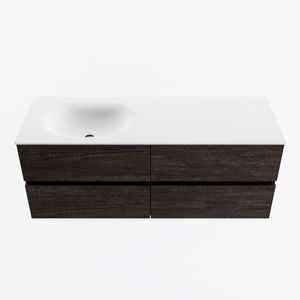 MONDIAZ VICA 130cm badmeubel onderkast Dark Brown 4 lades. Wastafel MOON links 1 kraangat, kleur Talc.