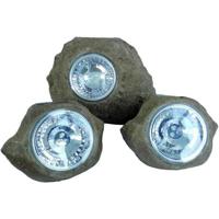 Set van 3 tuinstenen op zonne-energie om te installeren - LUMISKY - ROCKY BROWN - 14 en 9 cm - Markering - Witte LED