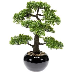 Bonsai boompje Ficus Retusa kunstplant in kunststof pot 47 cm - Kunstplanten