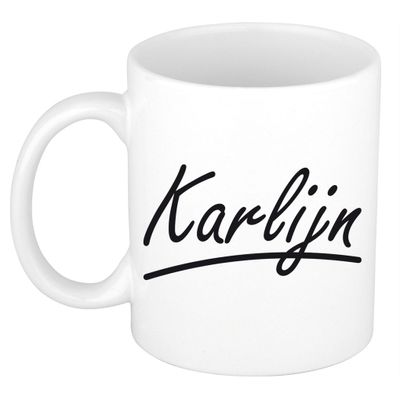 Naam cadeau mok / beker Karlijn met sierlijke letters 300 ml