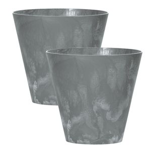 Set van 2x stuks kunststof bloempotten/plantenpotten betonlook 25 cm grijs