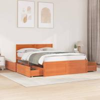 Bedframe zonder matras massief grenenhout wasbruin 135x190 cm