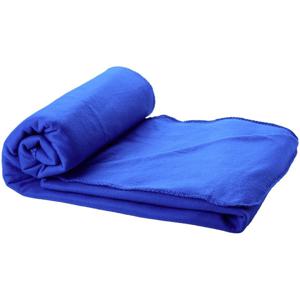 Fleece deken of plaid - bank/bed - kobalt blauw - 150 x 120 cm - reisdeken met tasje