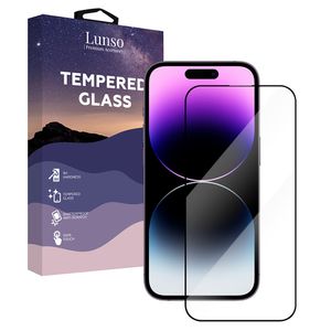 Lunso - iPhone 14 Pro Max - Gehard Beschermglas - Full Cover Screenprotector - Black Edge