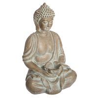 Boeddha beeld zittend - binnen/buiten - kunststeen - beige gebleekt - 39 cm