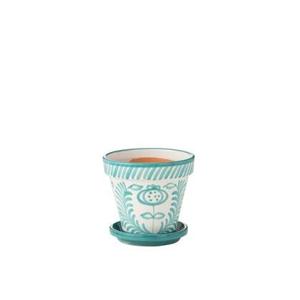 J-Line Flowerpot+Plate Granada Handmade+Painted Ceramic Aqua Medium