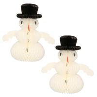 Winter Decoratie sneeuwpop - 2x - 45 x 30 cm - papier - brandvertragend - staand/hangend